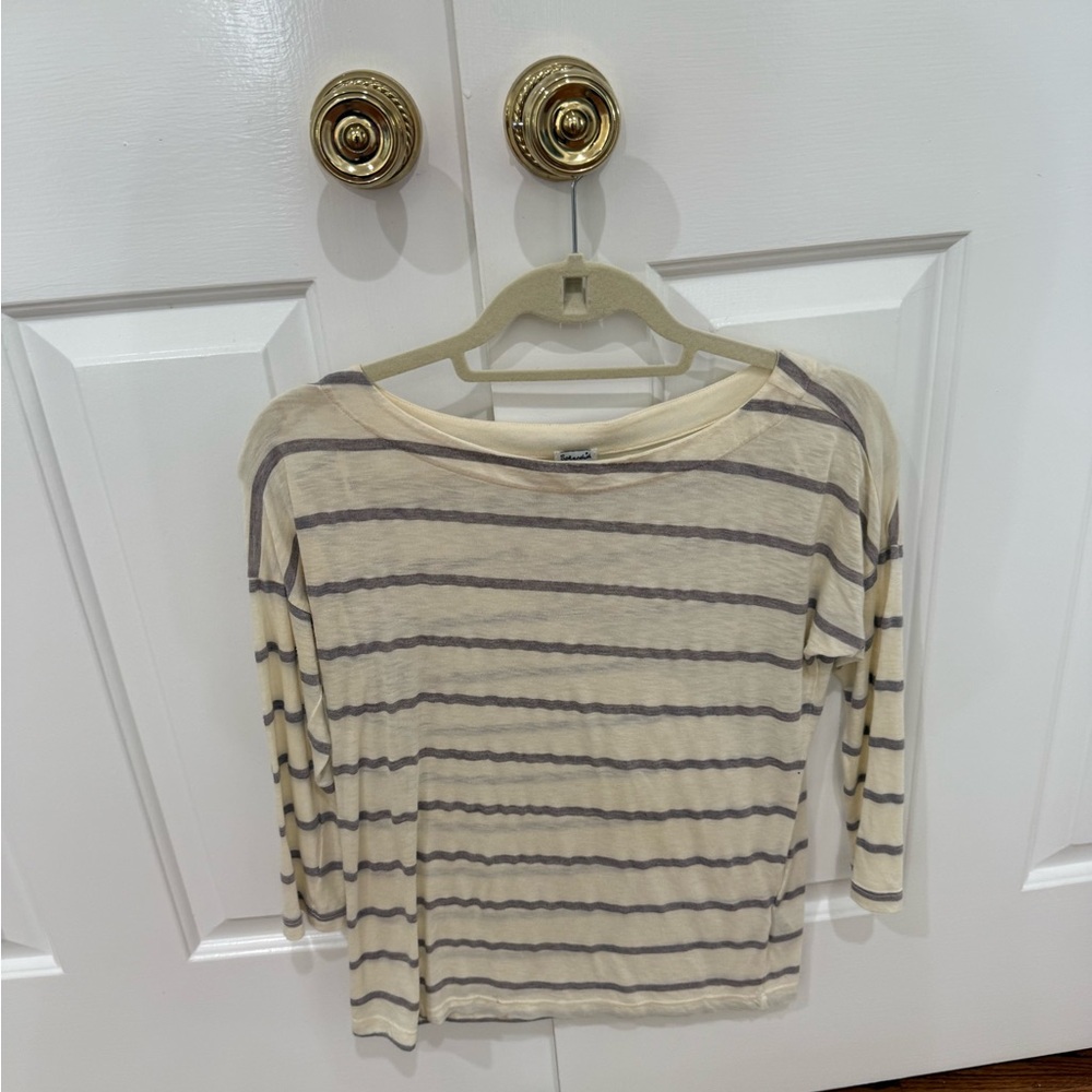 Splendid Cream and Gray Striped Long Sleeve Top